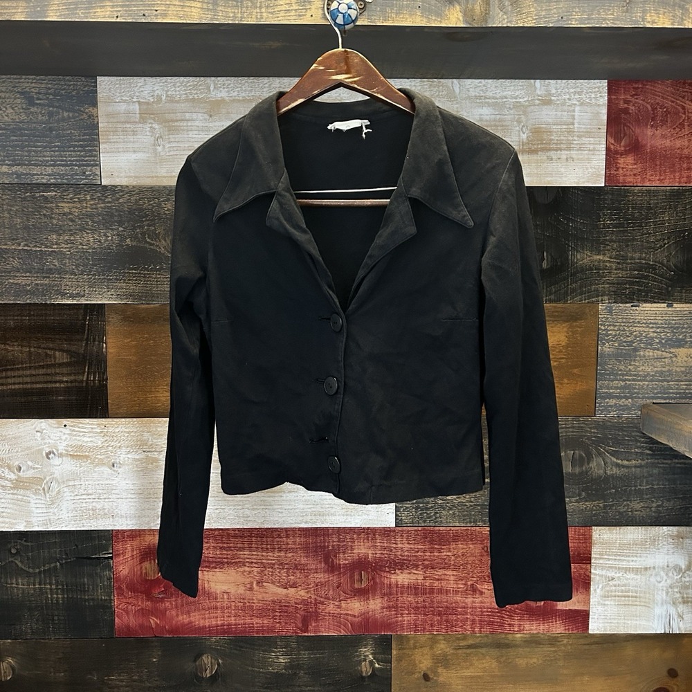 Agnes B Cardigan Thin Collard Jacket Cotton Women's Medium Black